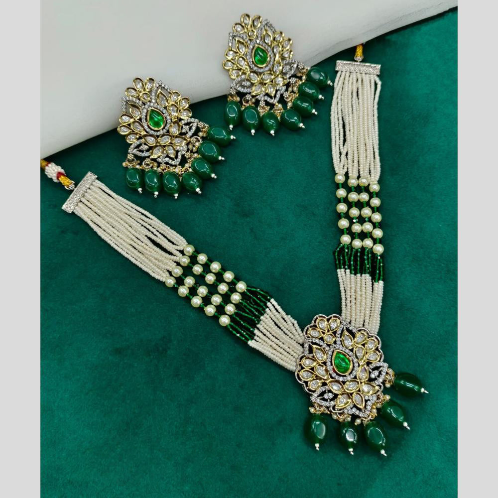 Amoliya Jewels 2 Tone Plated Poki Kundan And Beads Necklace Set