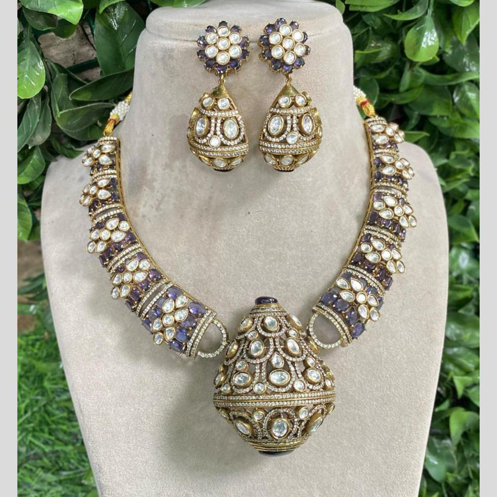 Amoliya Jewels Gold Plated Polki Kundan Necklace Set
