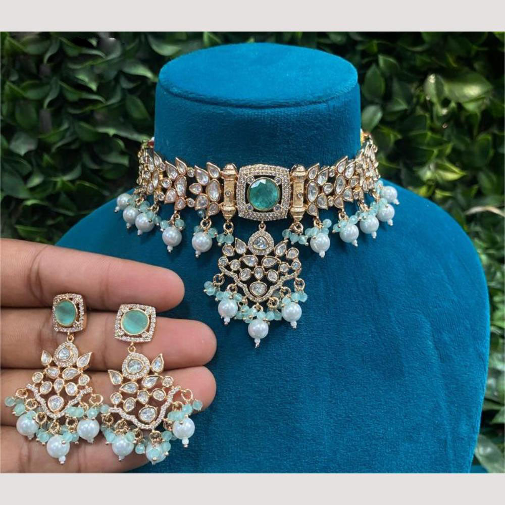 Amoliya Jewels Gold Plated Polki Kundan And Beads Choker Necklace Set