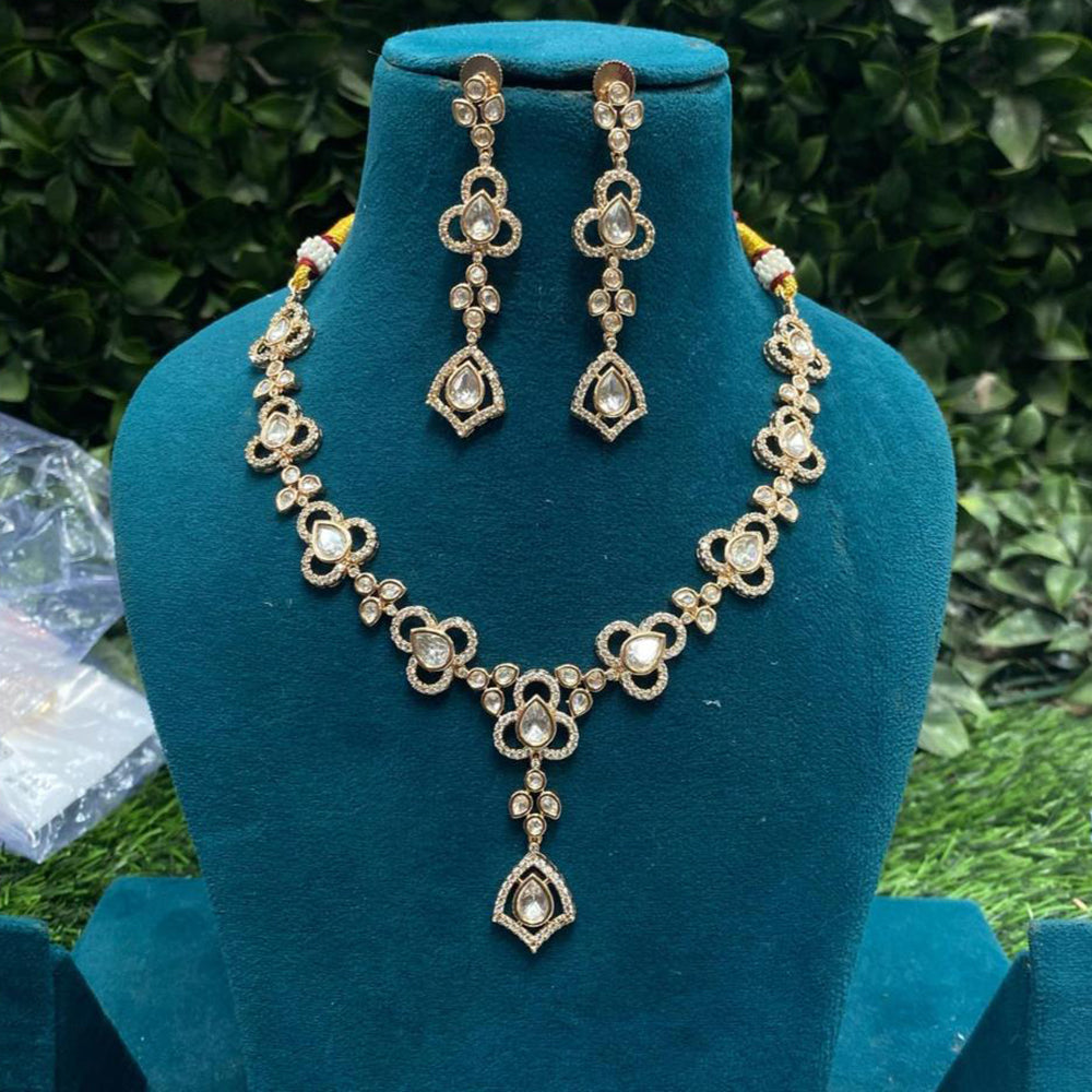 Amoliya Jewels Gold Plated Kundan And Austrain Stone Necklace Set