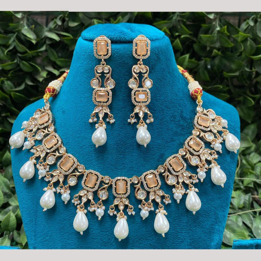 Amoliya Jewels Royal Wedding Glow Crystal Stone And Pearl Necklace Set