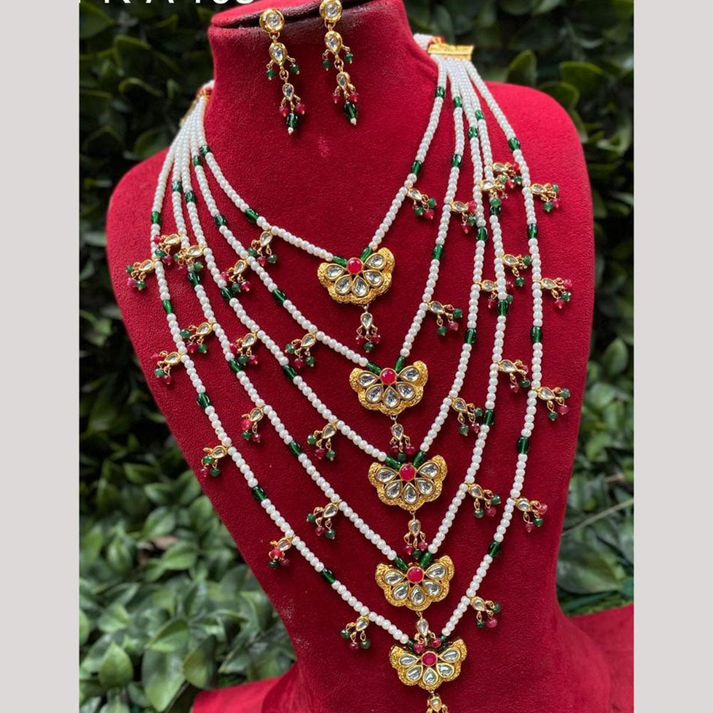 Amoliya Jewels Shimmer & Shine Kundan And Pearl Multi Layer Long Necklace Set