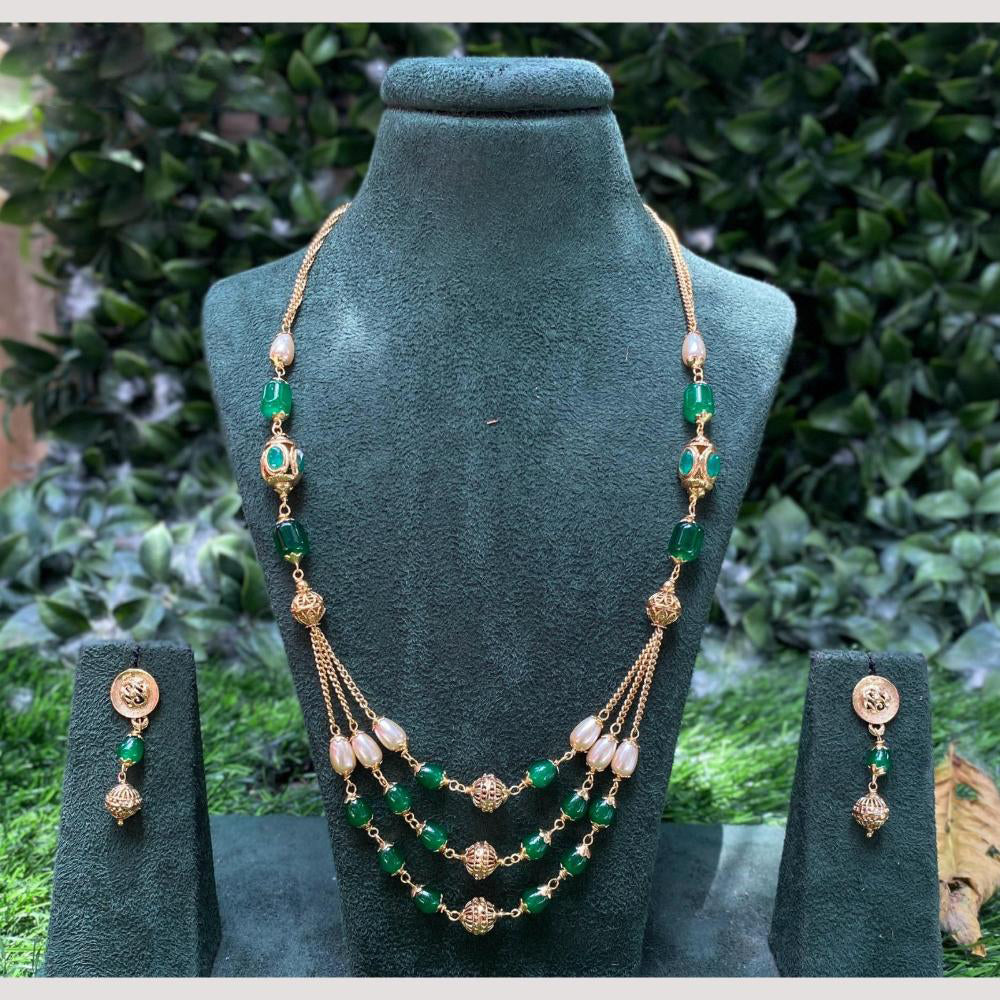 Amoliya Jewels Pota Stone & Beads Longneck Necklace Set