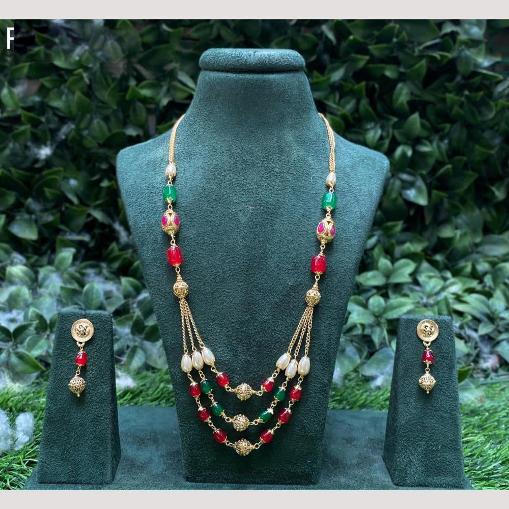 Amoliya Jewels Pota Stone & Beads Longneck Necklace Set