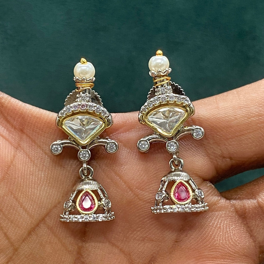 Amoliya Jewels Traditional 2-Tone Polki Kundan And Pearl Jhumki Earrings
