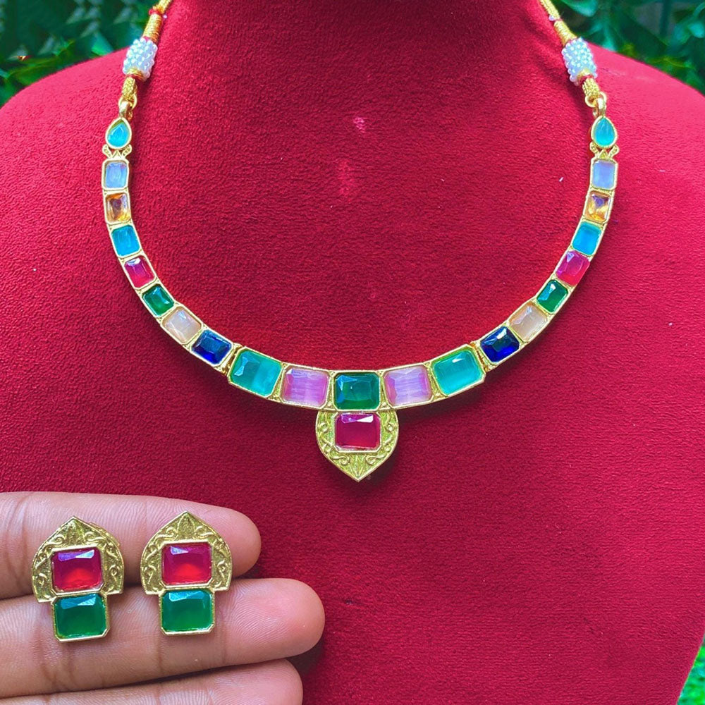 Amoliya Jewels Traditional Multi Pota Stone Designer Necklace Set