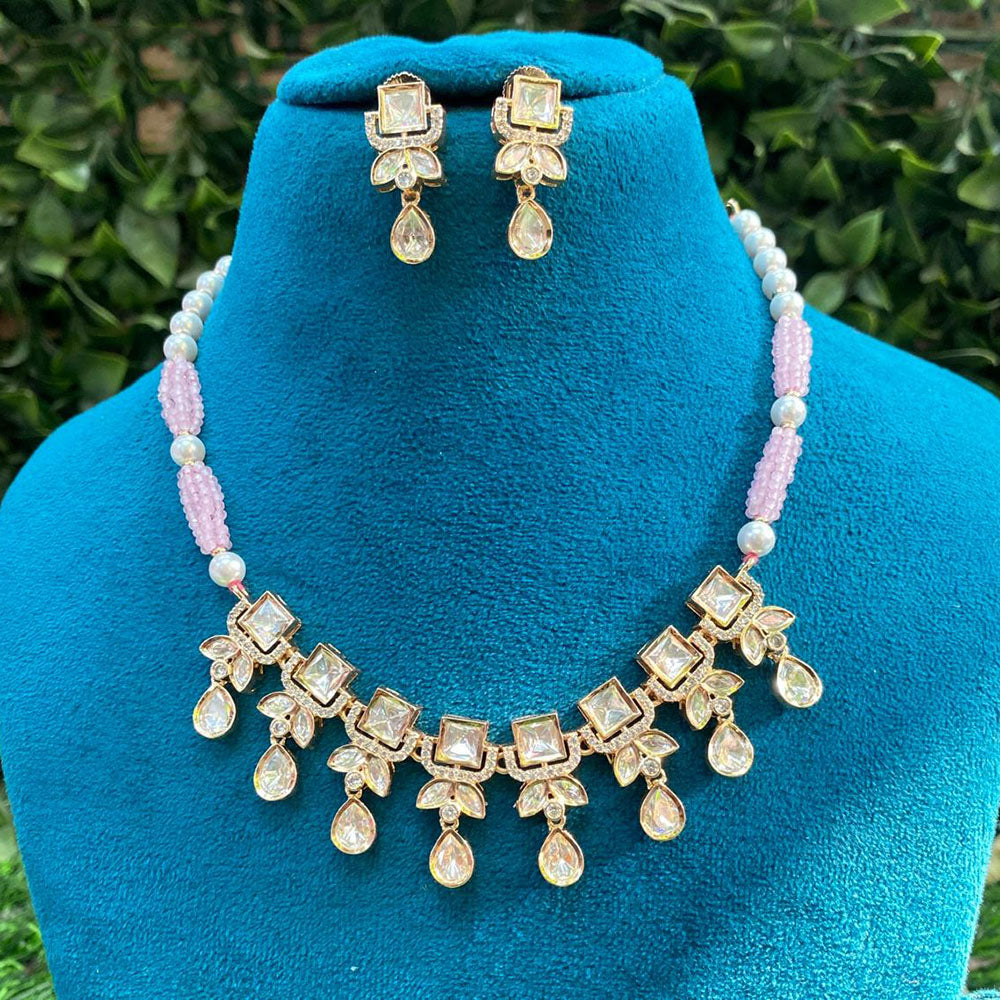 Amoliya Jewels Classic Ethnic Polki Kundan Pearl And Beads Necklace Set