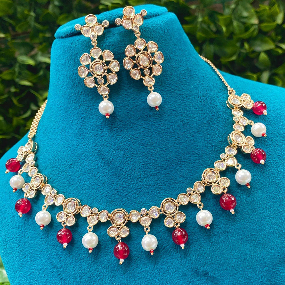 Amoliya Jewels Designer Polki Kundan Stone And Beads Necklace Set