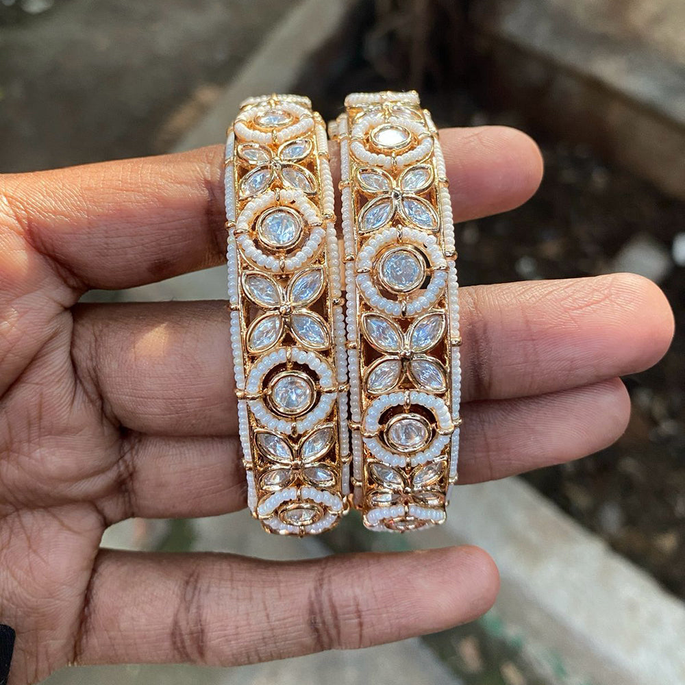 Amoliya Jewels Designer Polki Kundan And Pearl Opneable Bangles Set