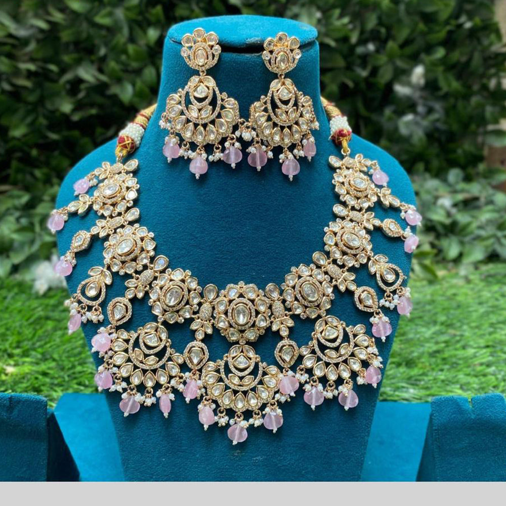Amoliya Jewels Luxury Polki Kundan Stone Pearl And Beads Necklace Set
