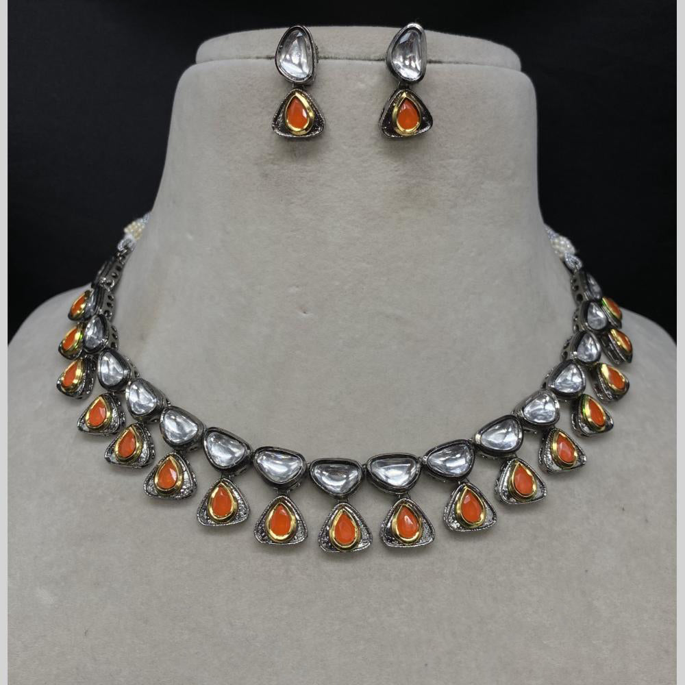 Amoliya Jewels 2 Tone Luxury Kundan Stone Necklace Set
