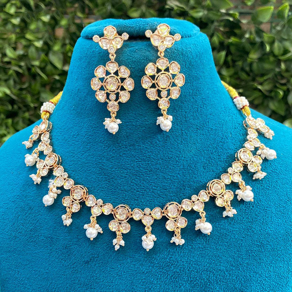 Amoliya Jewels Luxury Polki Kundan Stone And Pearl Necklace Set