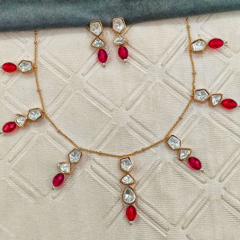 Amoliya Jewels Luxury Polki Kundan Stone And Beads Necklace Set