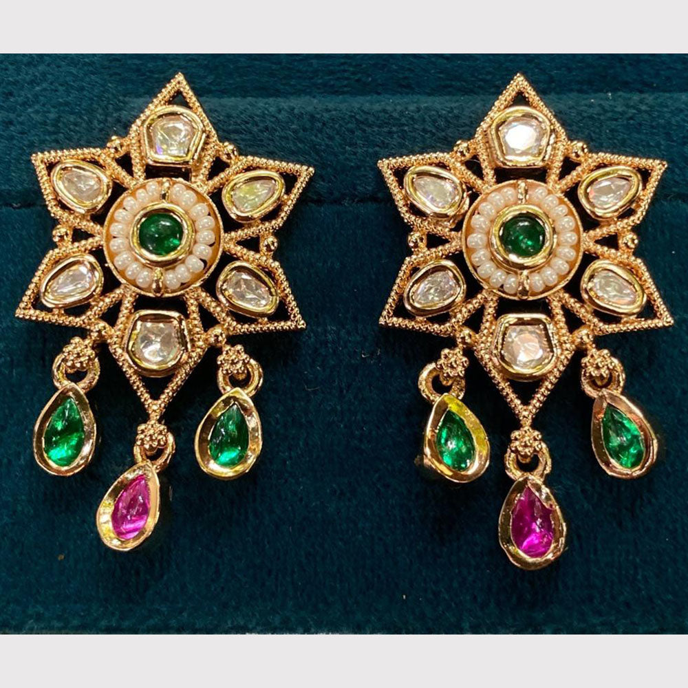 Amoliya Jewels Designer Polki Kundan Stone And Pearl Statement Dangler Earrings