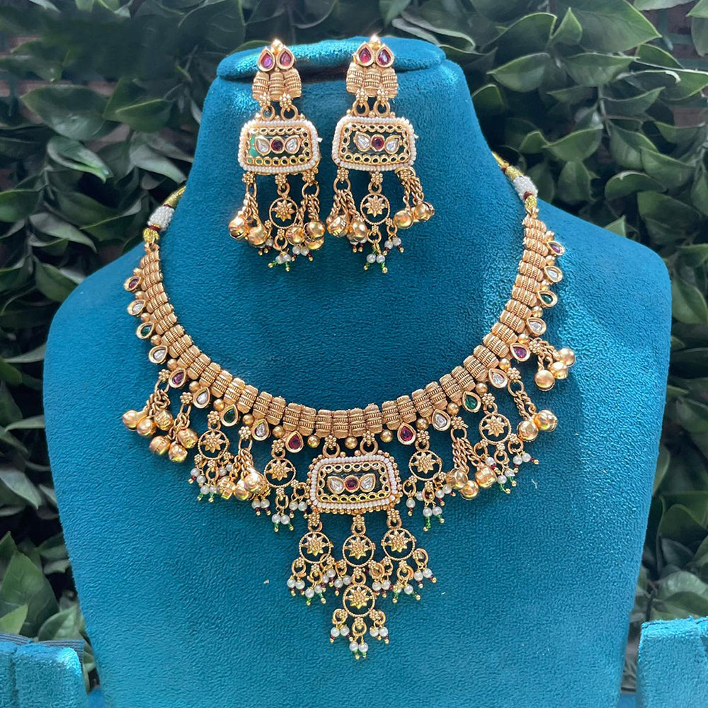 Amoliya Jewels Designer Pota Stone And Beads Necklace Set