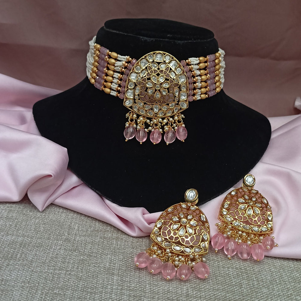 Amoliya Jewels Beautiful Polki Kundan Stone And Beads Choker Necklace Set