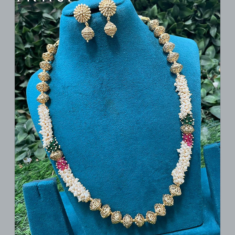 Amoliya Jewels Royal Look Pearl Long Necklace Set