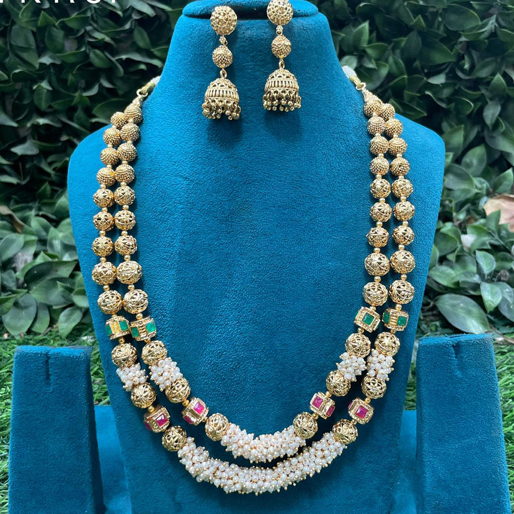 Amoliya Jewels Royal Look Pearl Long Necklace Set