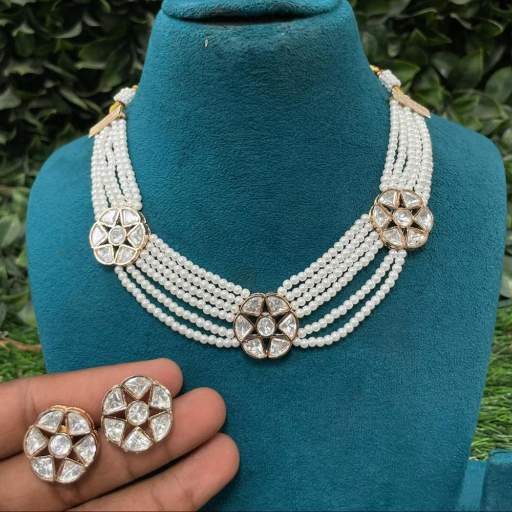 Amoliya Jewels Designer Ethnic Polki Kundan Stone And Pearl Neckalce Set
