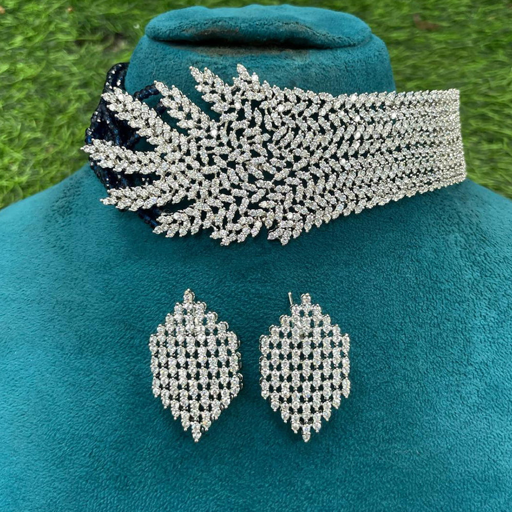 Amoliya Jewels Royal American Diamond Leaf Choker Necklace Set