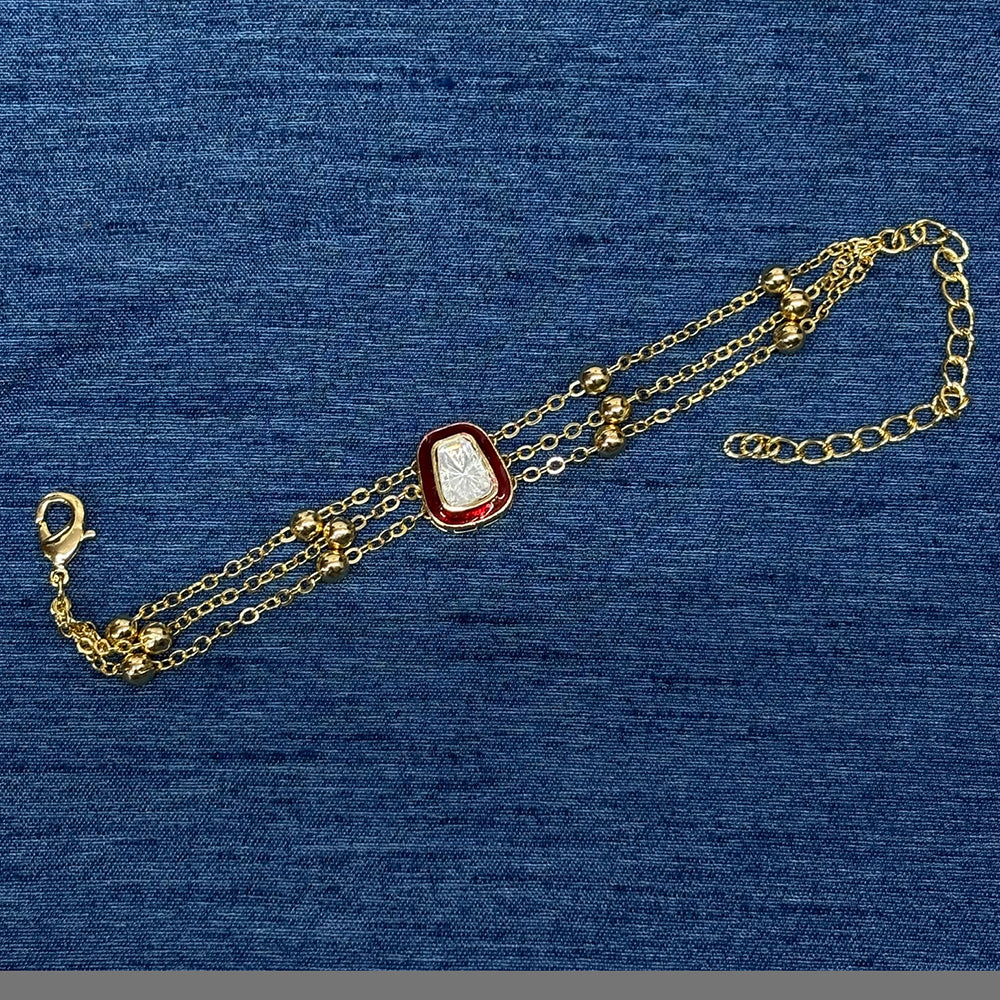 Amoliya Jewels Decent Polki Kundan And Pearl Meenakari Adjustable Bracelet
