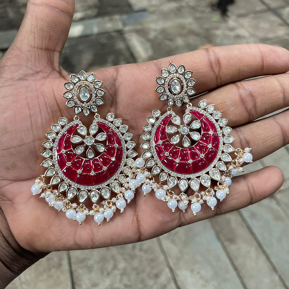 Amoliya Jewels Designer Polki Kundan Stone And Pearl Statement Dangler Earrings