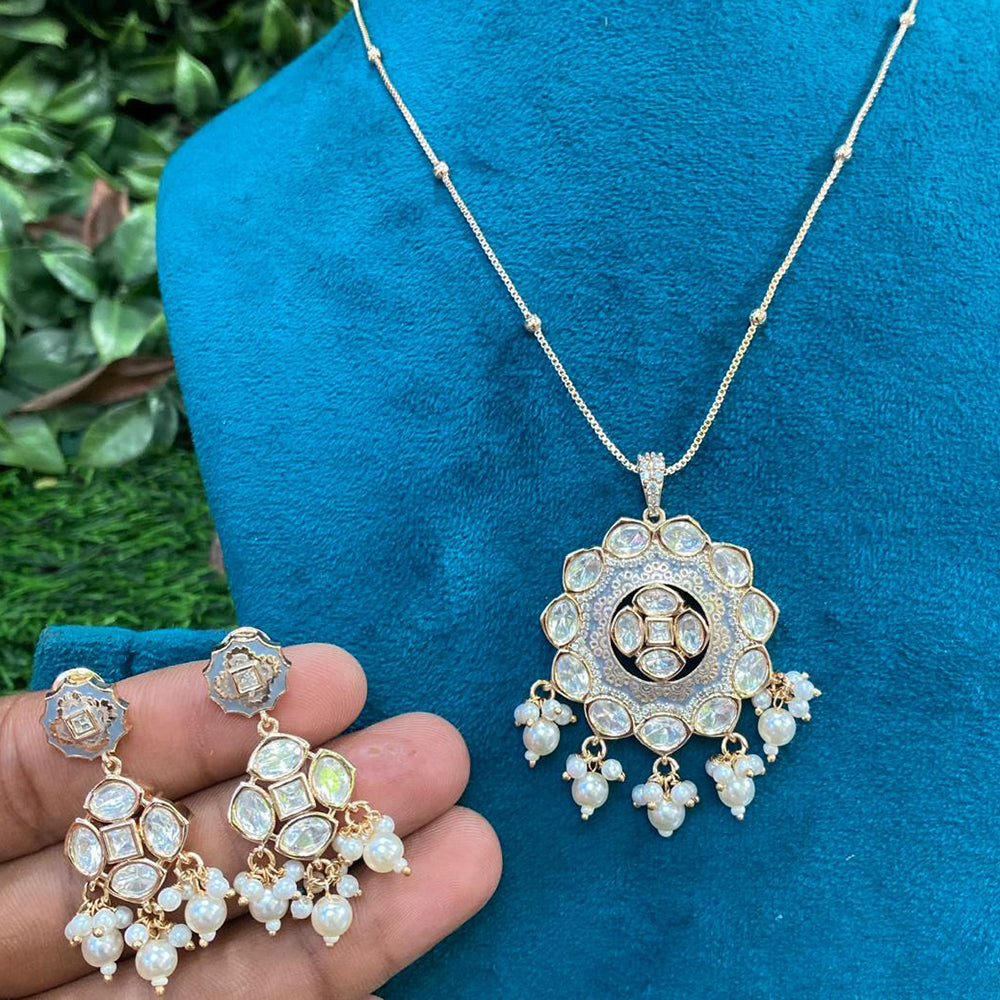 Amoliya Jewels Royal Polki Kundan Stone Pearl And Beads Necklace Set
