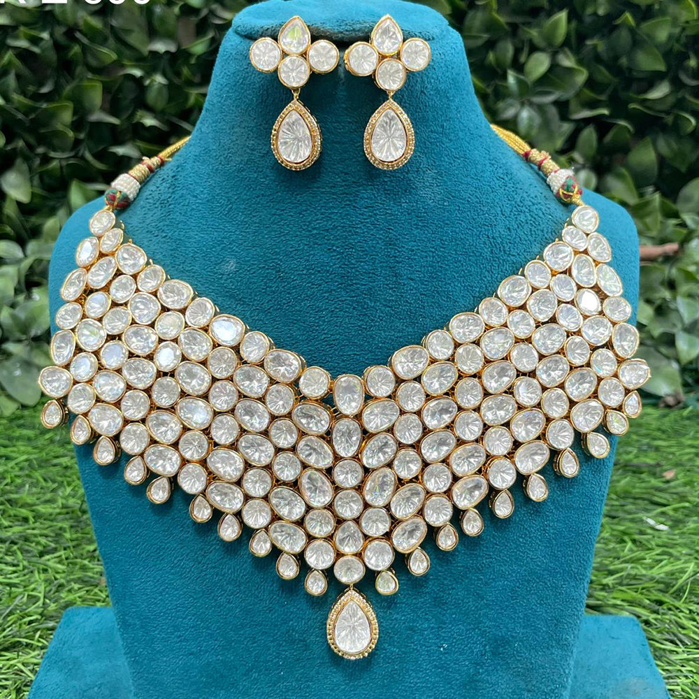 Amoliya Jewels Royal Polki Kundan Stone Heavy Bridal Necklace Set