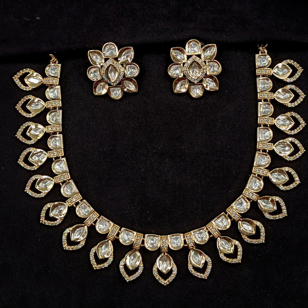 Amoliya Jewels Party Wear Polki Kundan Stone Necklace Set
