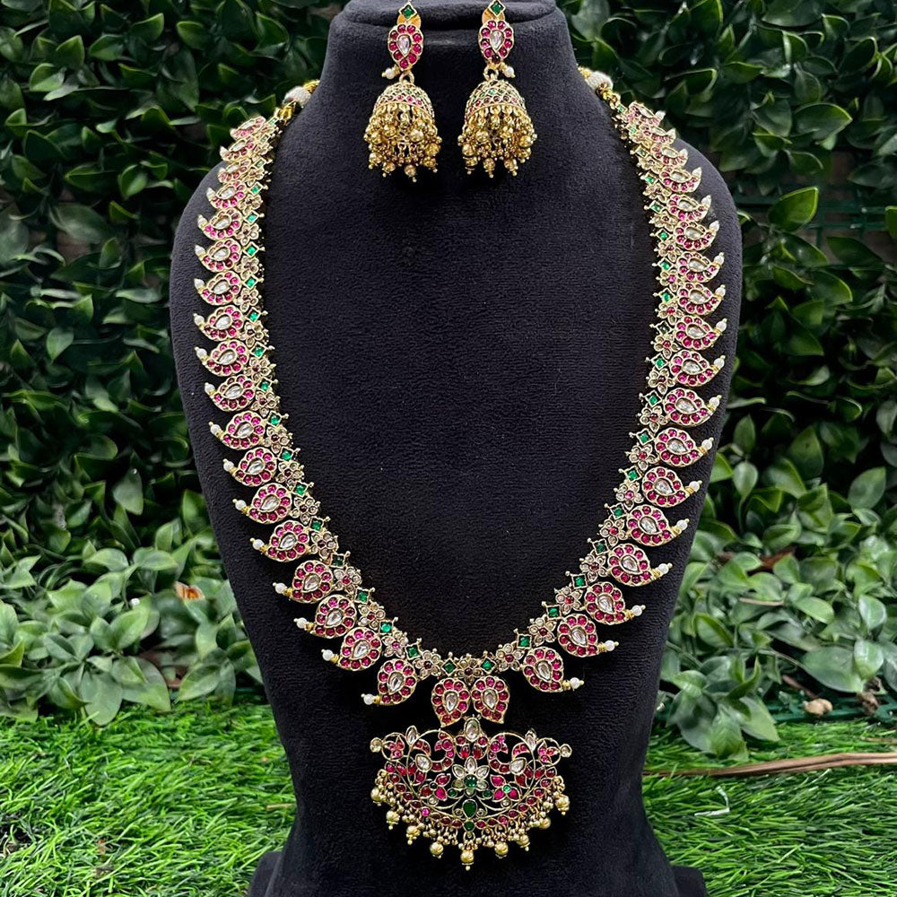 Amoliya Jewels Premium Pota Stone And Pearl Long Necklace Set