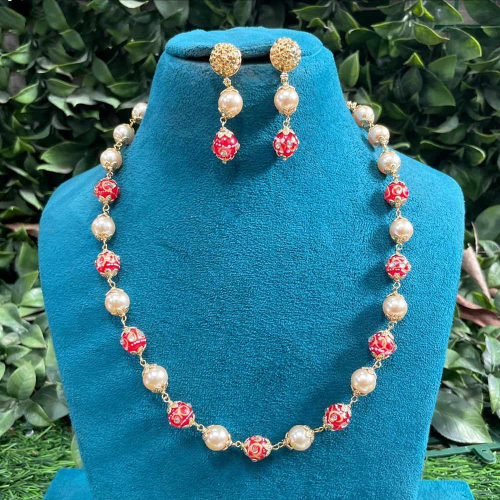 Amoliya Jewels Classic Kundan Stone And Beads Necklace Set For Women