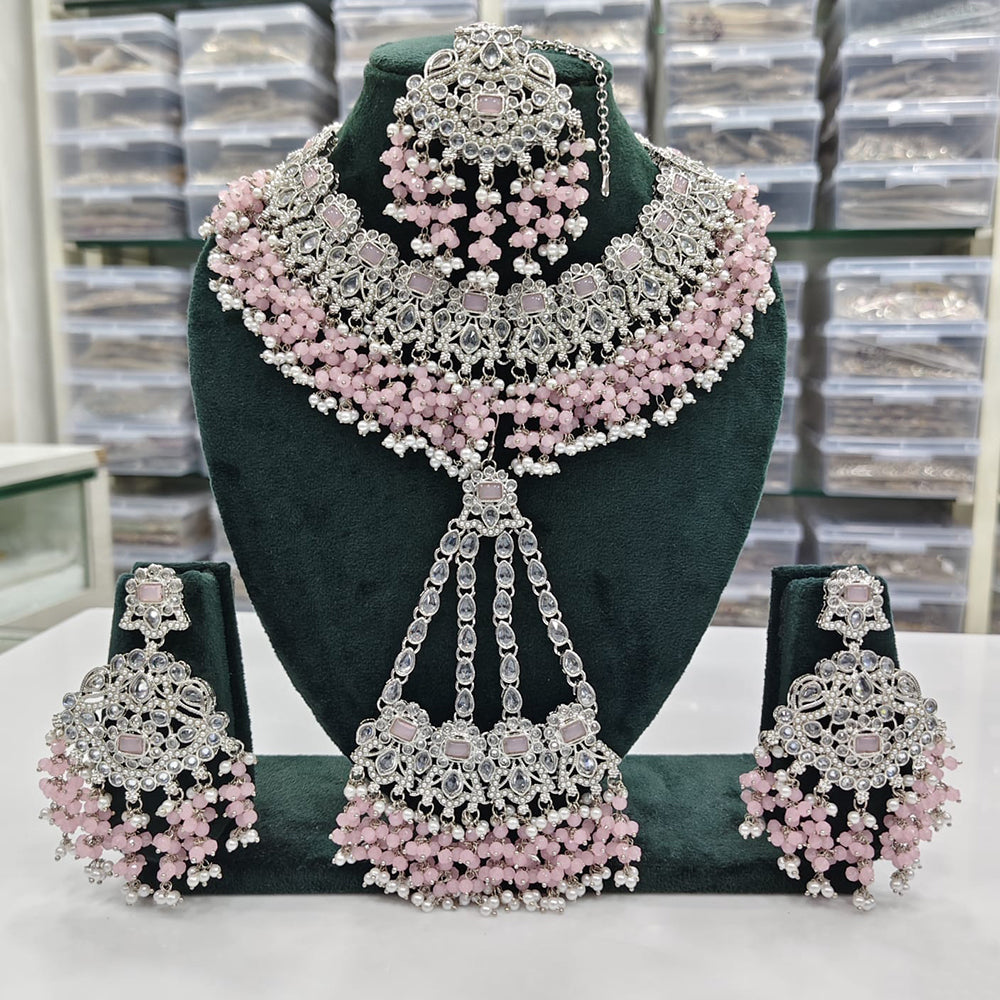 Rajwadi Collection Traditional Crystal Stone And Pearl Necklace Set