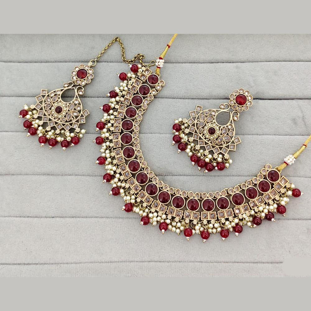 Rajwadi Collection Traditional Crystal Stone And Pearl Necklace Set