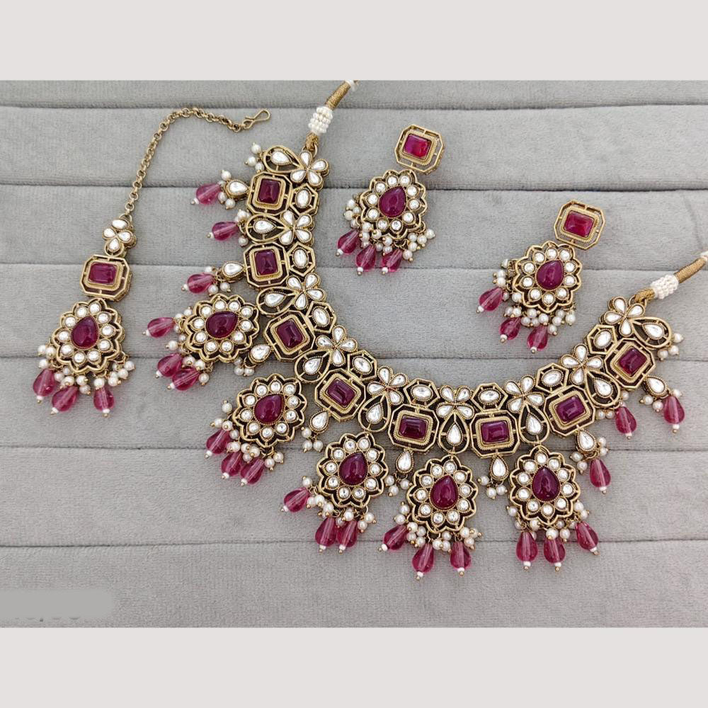 Rajwadi Collection Designer Pota Stone Pearl And Beads Necklace Set