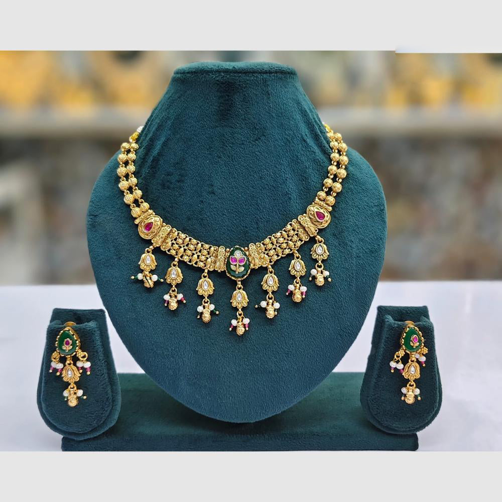 Rajwadi Collection Designer Pota Stone Pearl And Beads Necklace Set