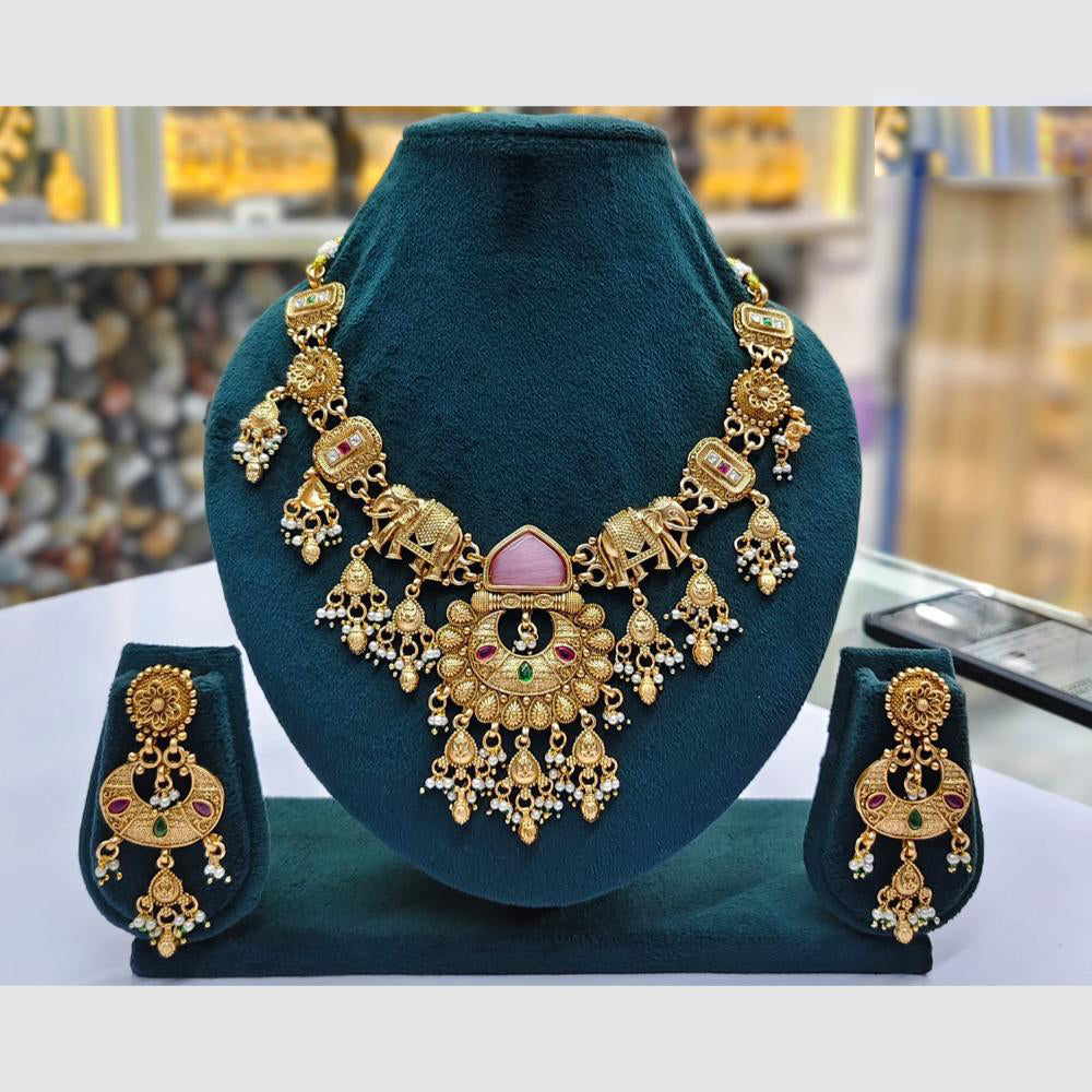 Rajwadi Collection Designer Pota Stone Pearl And Beads Necklace Set