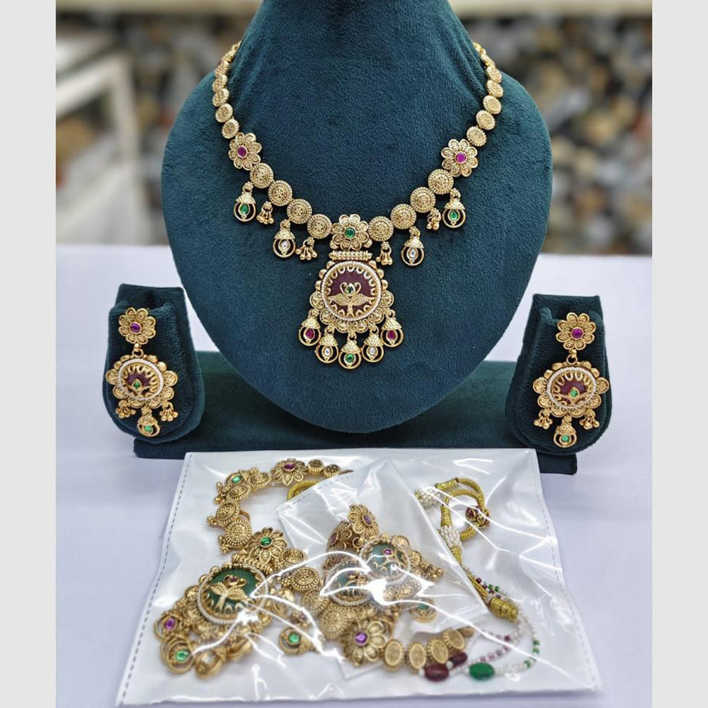 Rajwadi Collection Designer Pota Stone Pearl And Beads Necklace Set