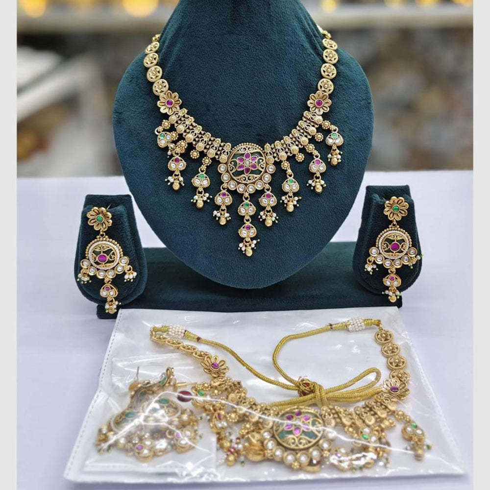 Rajwadi Collection Designer Pota Stone Pearl And Beads Necklace Set
