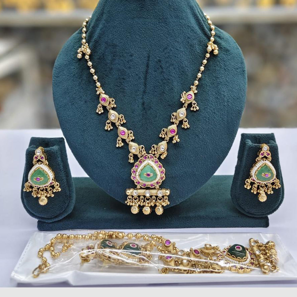 Rajwadi Collection Designer Pota Stone Pearl And Beads Necklace Set