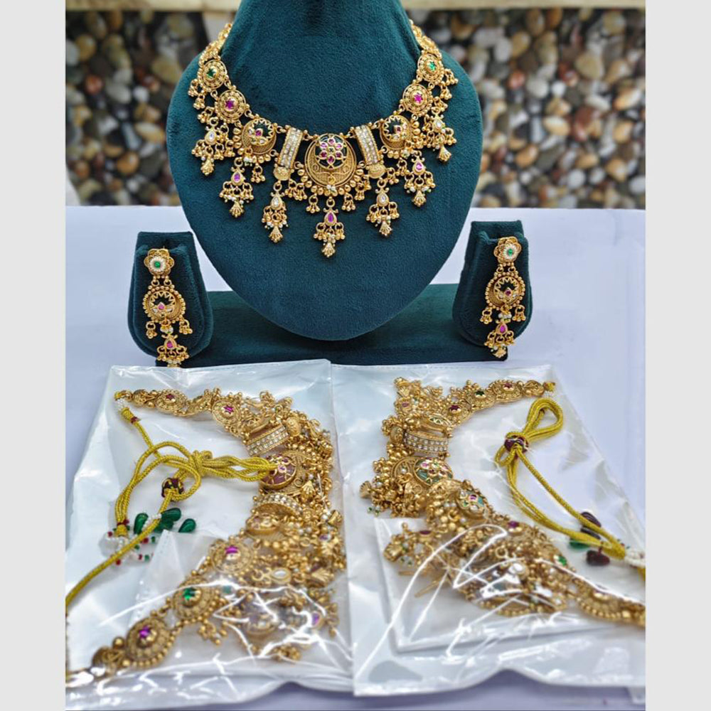 Rajwadi Collection Designer Pota Stone Pearl And Beads Necklace Set