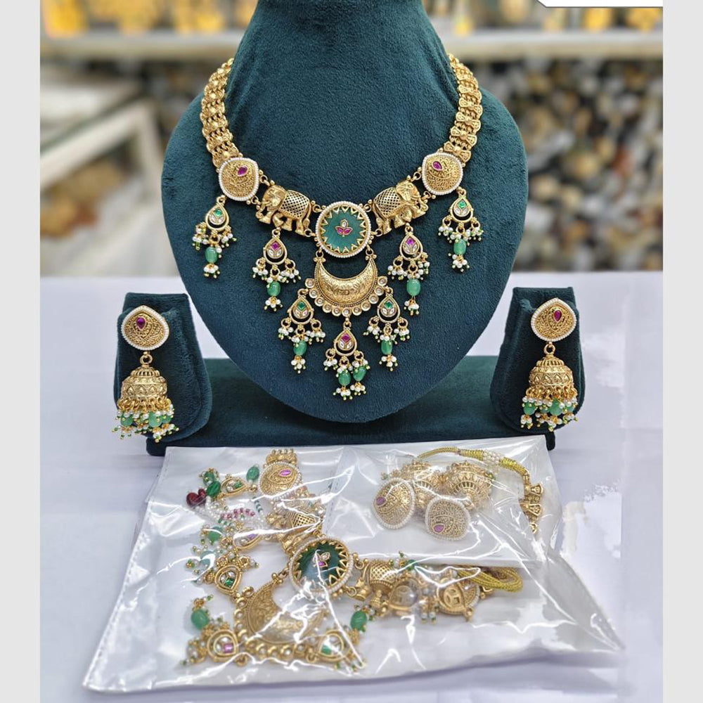 Rajwadi Collection Designer Pota Stone Pearl And Beads Necklace Set