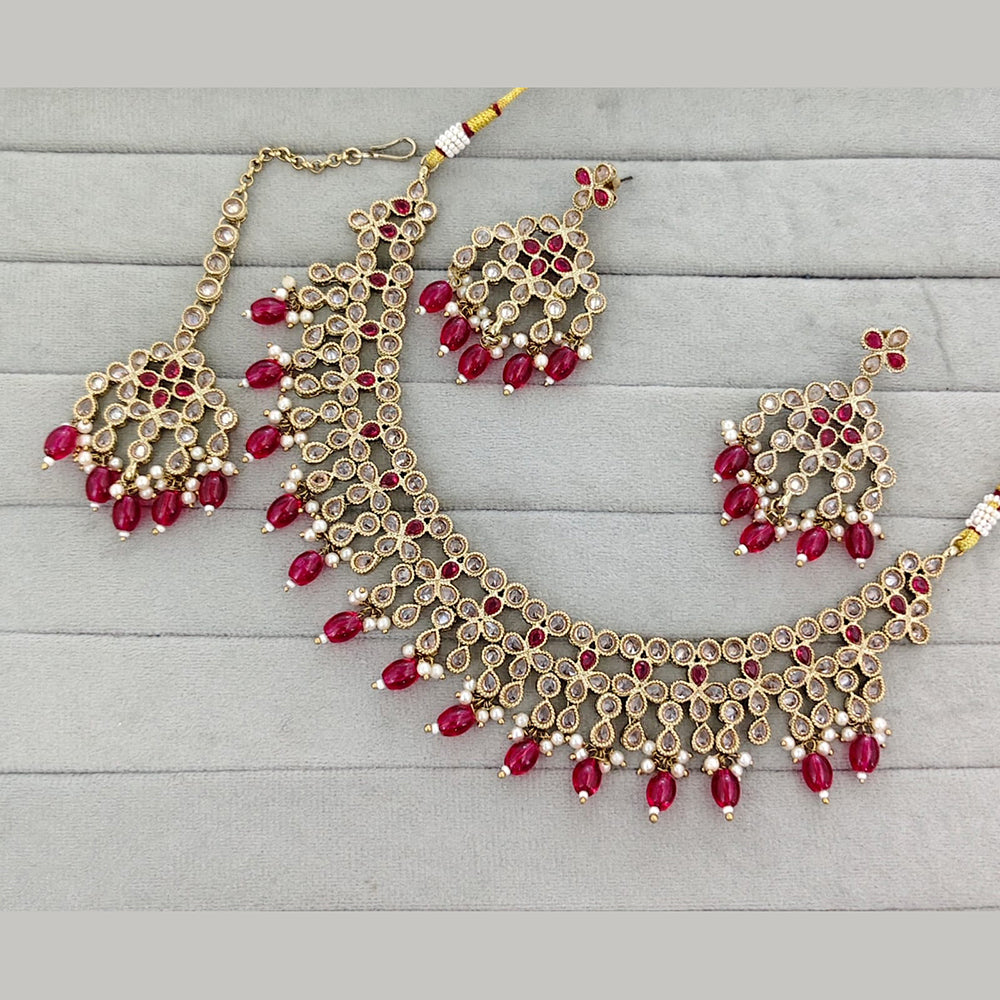 Rajwadi Collection Luxury Kundan Pota Stone Pearl And Beads Necklace Set