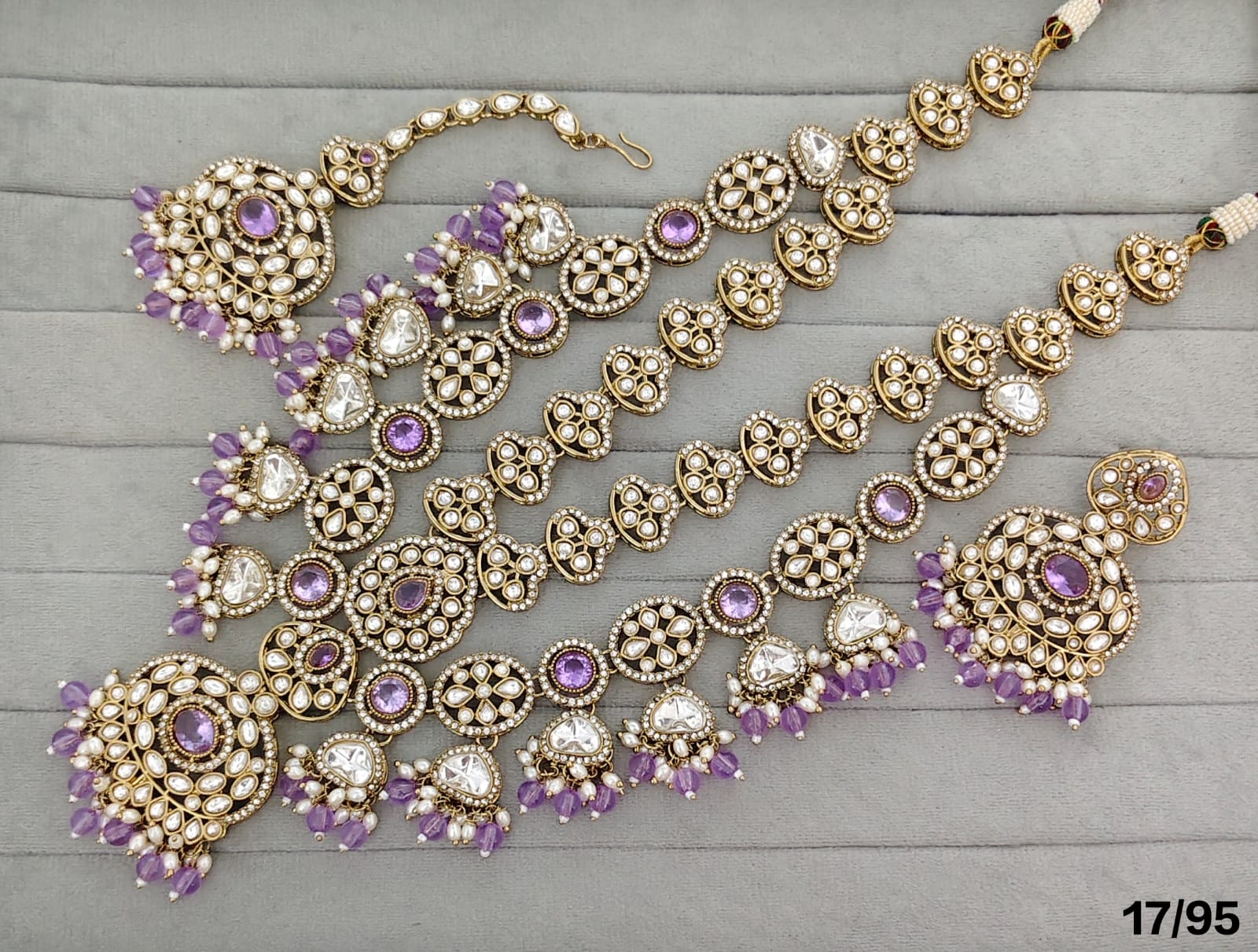 Rajwadi Collection Pota Stone Pearl And Beads Statement Long Necklace Set