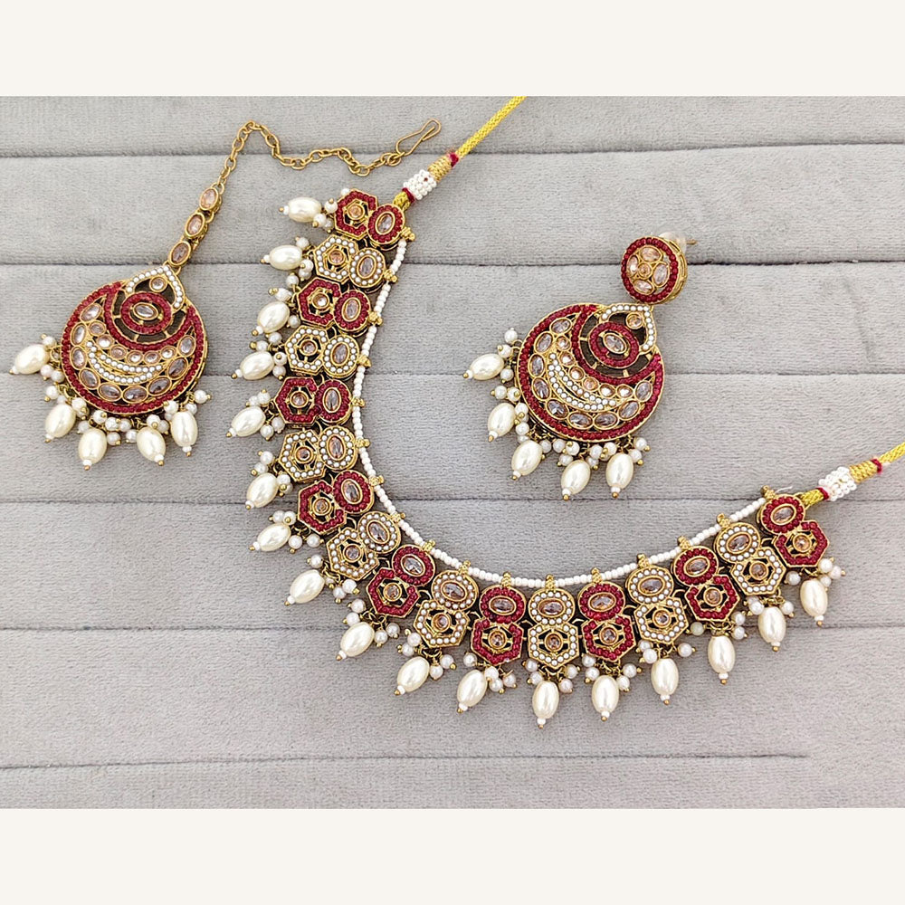 Rajwadi Collection Grand Crystal Stone And Pearl Necklace Set