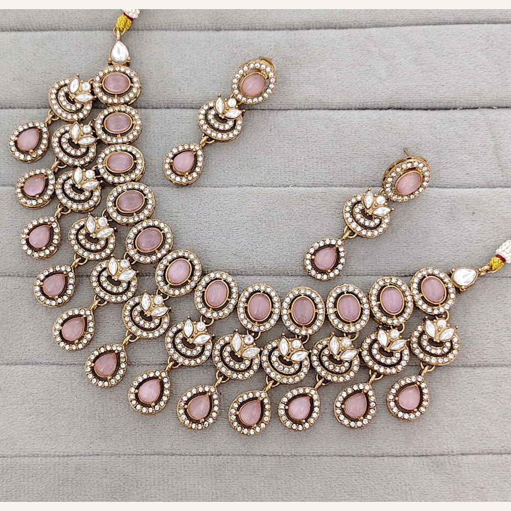 Rajwadi Collection Royal Pota And Crystal Stone Statement Necklace Set