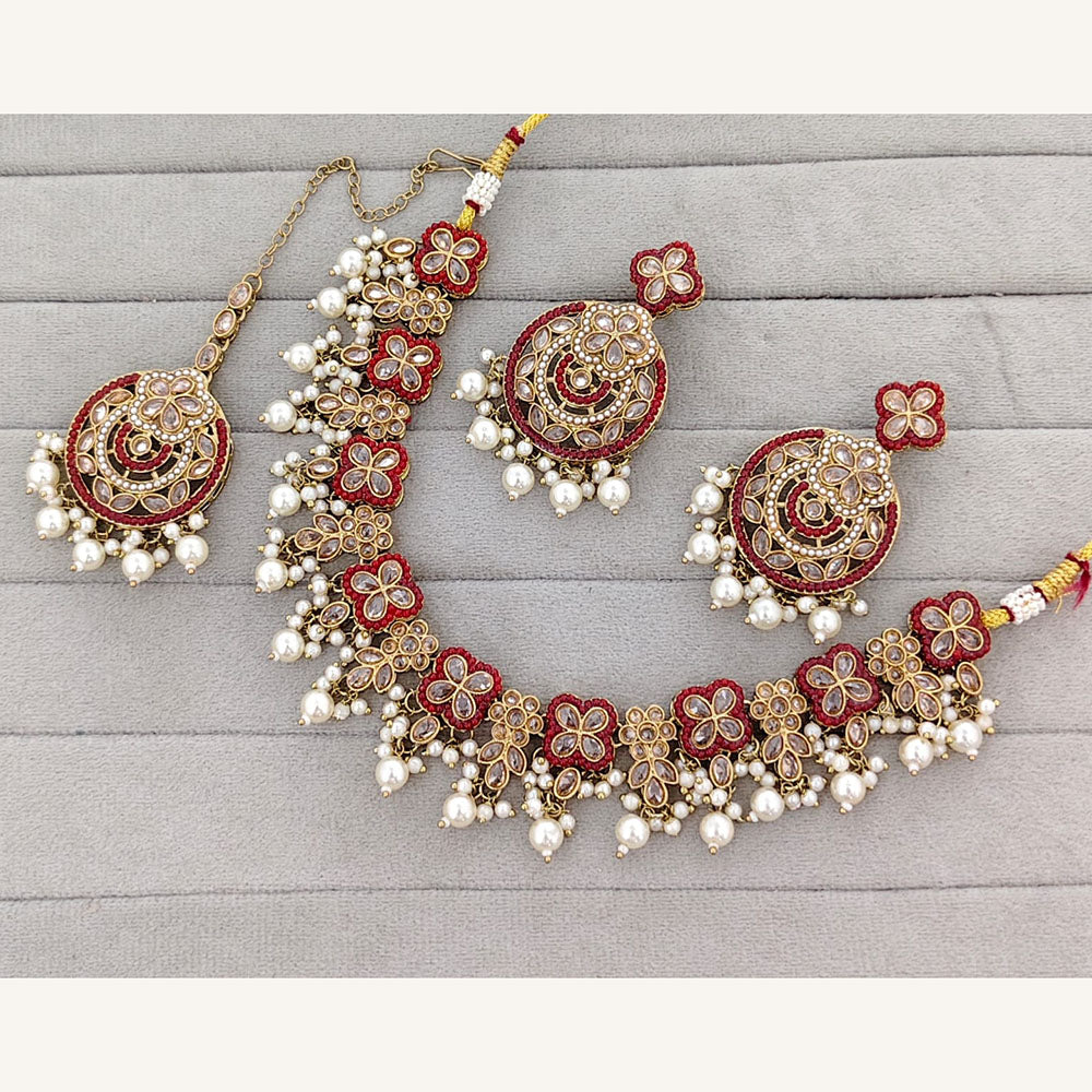 Rajwadi Collection Grand Crystal Stone And Beads Necklace Set