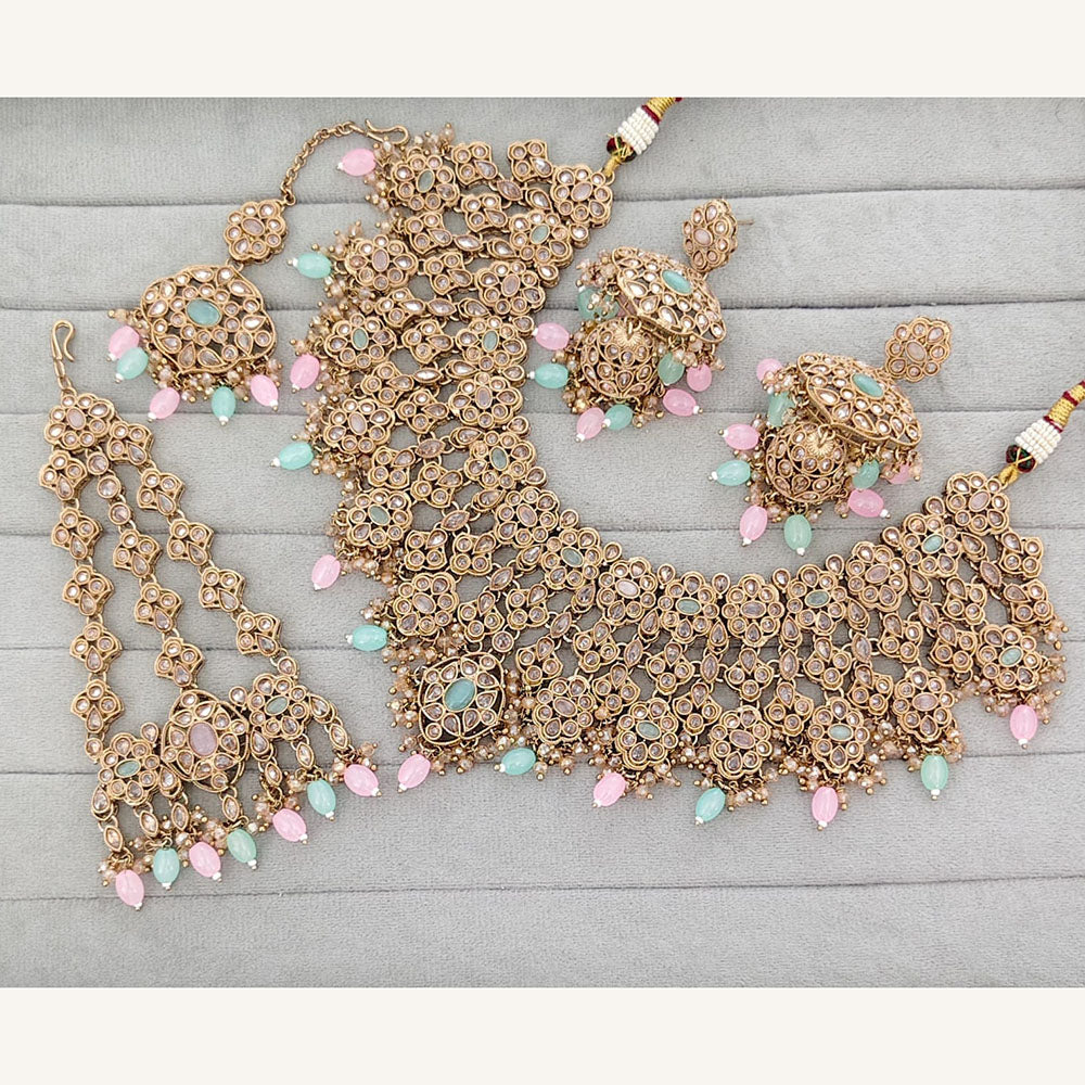 Rajwadi Collection Grand Crystal Stone And Pearl Necklace Set