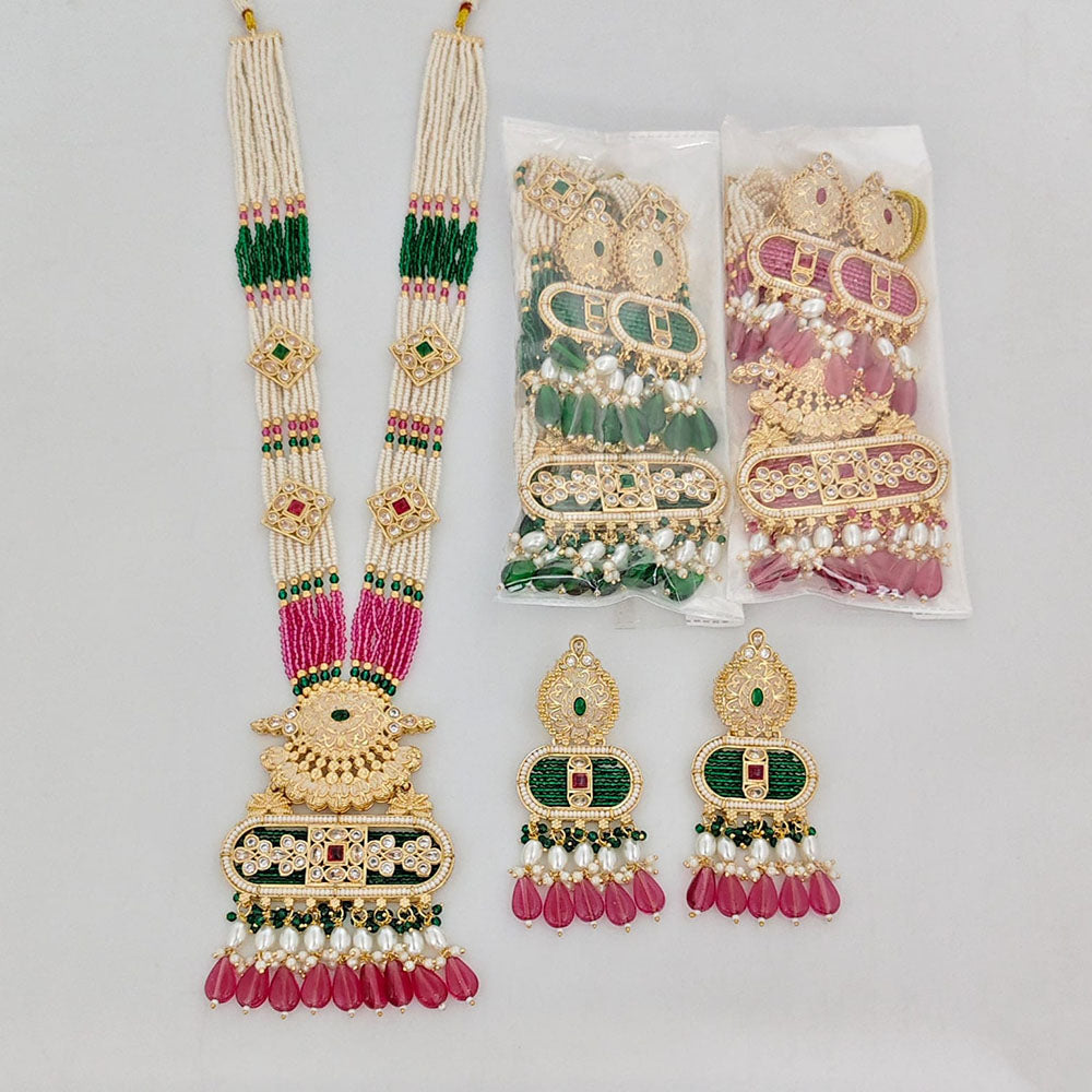 Rajwadi Collection Royal Pota Stone And Pearl Meenakari Long Necklace Set
