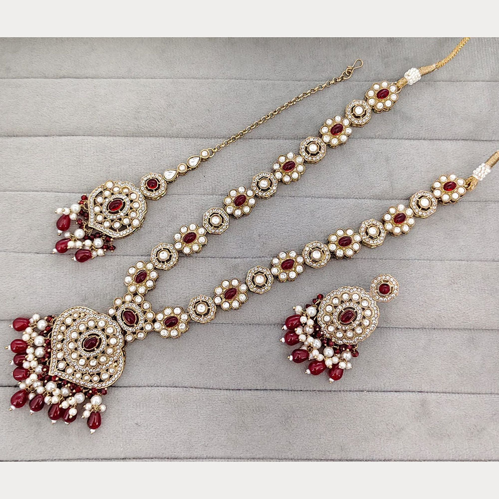 Rajwadi Collection Designer Pota Stone And Beads Long Necklace Set