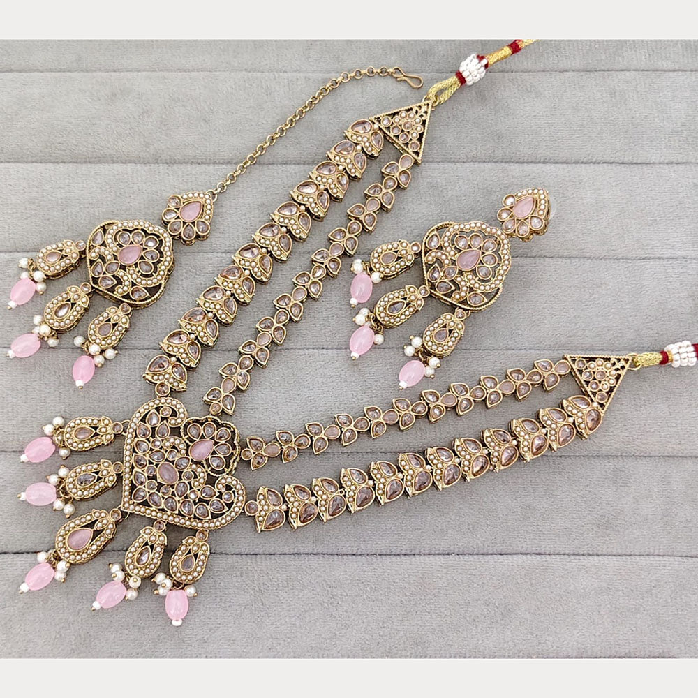 Rajwadi Collection Glam Crystal Stone Beads And Pearl Traditional Necklace Set